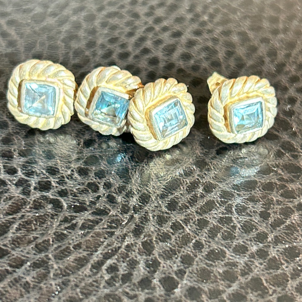 Vintage Silpada Gold and Blue Earrings with Square Design and Twisted Border
